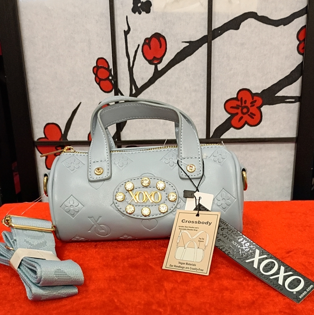 XOXO Sky Blue Crossbody Bag with Gold Accents